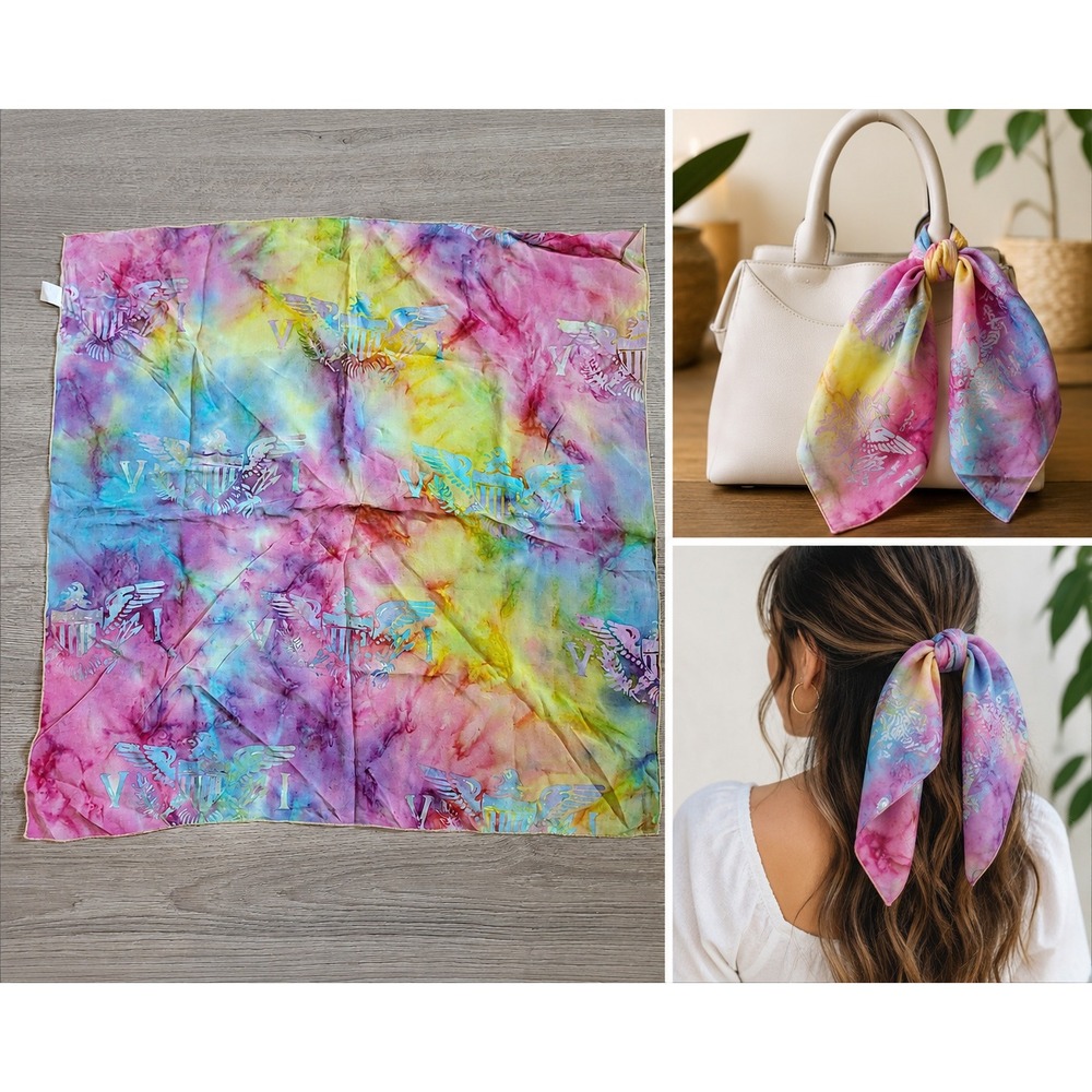 Handmade Tie Dye US Virgin Islands USVI Crest Eagle Square Scarf Batik Rainbow